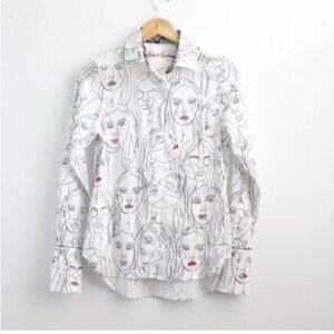 Robert Graham Black and White Leaf Print Shirt